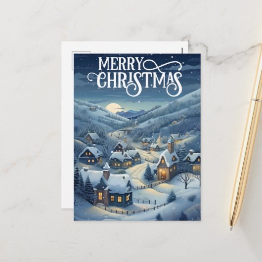 Weihnachtskirchsszene hinzufügen Botschaft Feiertagspostkarte (Vorderseite/Rückseite Beispiel)