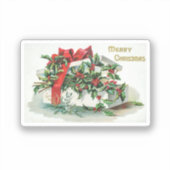 Weihnachtskirsche Vintage Kunst mit Wünschen Aufkleber (Vorderseite)