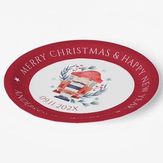 Weihnachtskitschigkeit rotes Grenzpapier Pappteller (Schrägansicht)