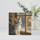 Weihnachtskitten am Fenster  Feiertagskarte (Stehend Vorderseite)