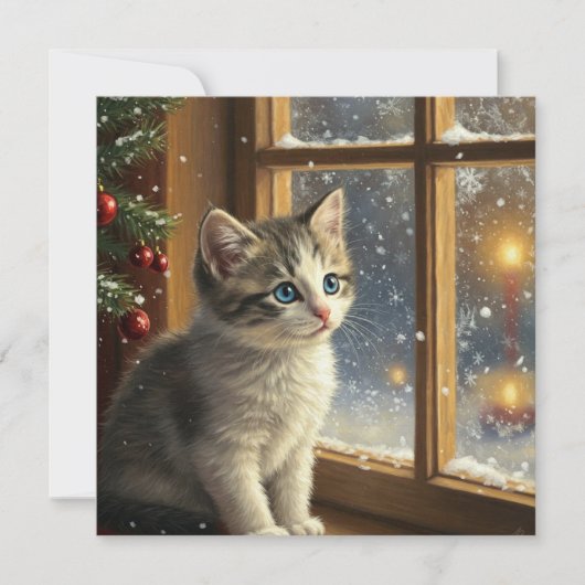 Weihnachtskitten am Fenster  Feiertagskarte (Vorderseite)