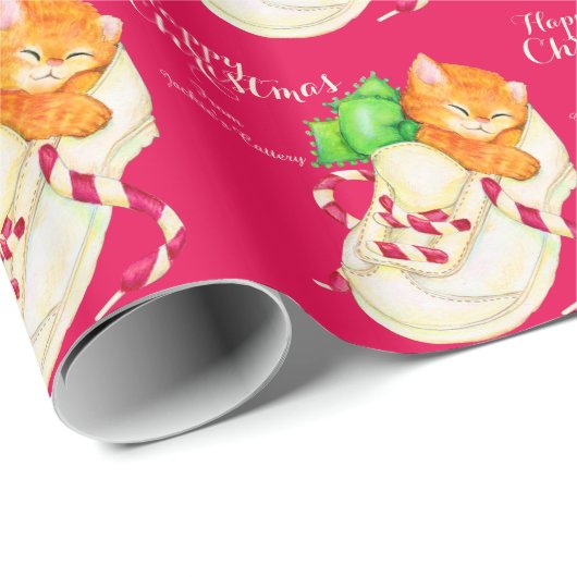Weihnachtskitten in einem Schuh-Grün-Bug-Packung Geschenkpapier (Rolleneckpunkt)