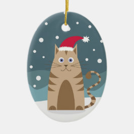 Weihnachtskitten in Schneeflocken Santa Claus Deko Keramik Ornament