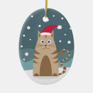 Weihnachtskitten in Schneeflocken Santa Claus Deko Keramik Ornament