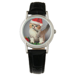 Weihnachtskitten in Weihnachtsmannmütze Armbanduhr