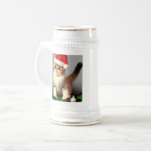 Weihnachtskitten in Weihnachtsmannmütze Bierglas (Vorderseite Links)