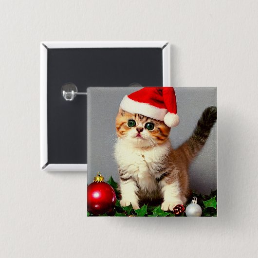 Weihnachtskitten in Weihnachtsmannmütze Button (Vorne & Hinten)
