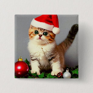 Weihnachtskitten in Weihnachtsmannmütze Button