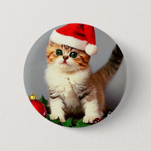 Weihnachtskitten in Weihnachtsmannmütze Button (Vorderseite)