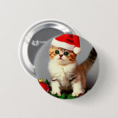 Weihnachtskitten in Weihnachtsmannmütze Button (Vorne & Hinten)
