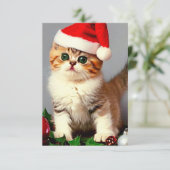 Weihnachtskitten in Weihnachtsmannmütze Dankeskarte (Stehend Vorderseite)