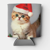 Weihnachtskitten in Weihnachtsmannmütze Dosenkühler (Vorderseite)