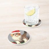 Weihnachtskitten in Weihnachtsmannmütze Getränkeuntersetzer (Seite)