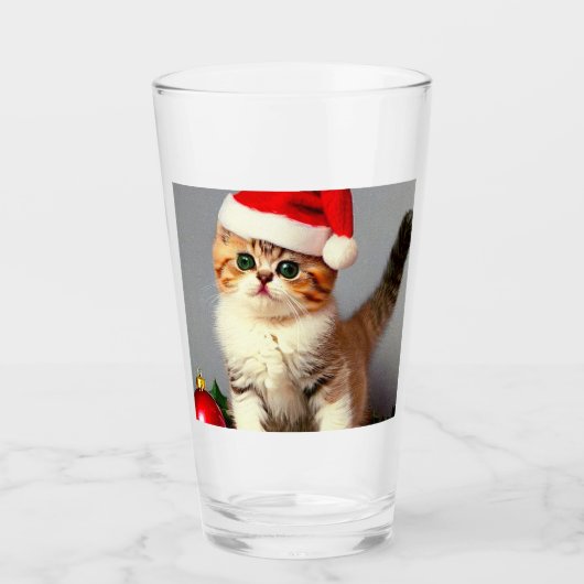 Weihnachtskitten in Weihnachtsmannmütze Glas (Vorderseite)