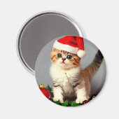 Weihnachtskitten in Weihnachtsmannmütze Magnet (Vorderseite/Rückseite)