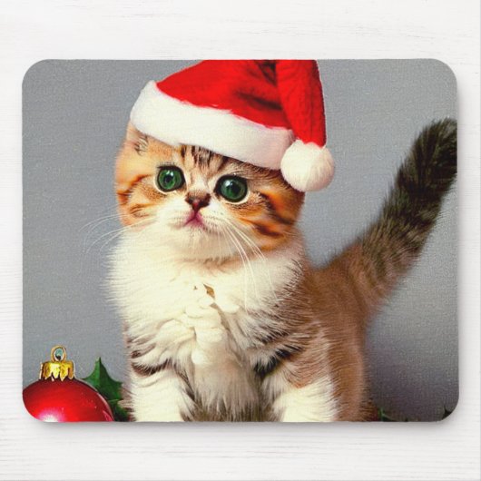 Weihnachtskitten in Weihnachtsmannmütze Mousepad (Vorne)
