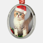 Weihnachtskitten in Weihnachtsmannmütze Ornament Aus Metall (Links)