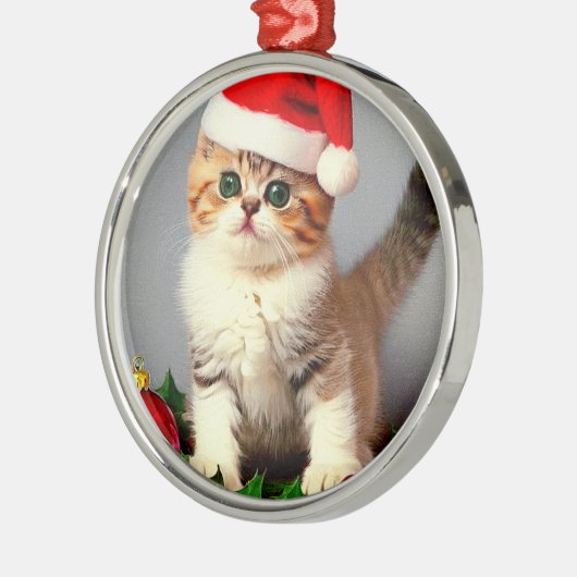 Weihnachtskitten in Weihnachtsmannmütze Ornament Aus Metall (Links)