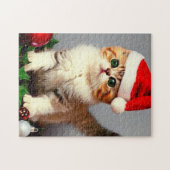 Weihnachtskitten in Weihnachtsmannmütze Puzzle (Horizontal)