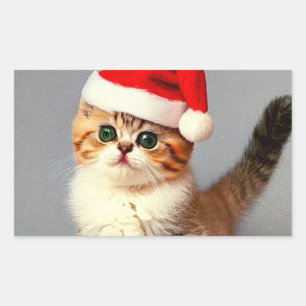 Weihnachtskitten in Weihnachtsmannmütze Rechteckiger Aufkleber