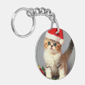 Weihnachtskitten in Weihnachtsmannmütze Schlüsselanhänger (Vorderseite links)