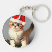 Weihnachtskitten in Weihnachtsmannmütze Schlüsselanhänger (Rückseite)