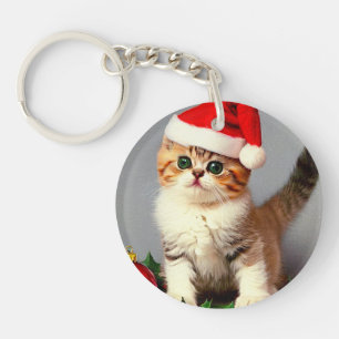 Weihnachtskitten in Weihnachtsmannmütze Schlüsselanhänger