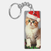 Weihnachtskitten in Weihnachtsmannmütze Schlüsselanhänger (Vorderseite links)