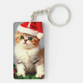 Weihnachtskitten in Weihnachtsmannmütze Schlüsselanhänger (Rückseite)