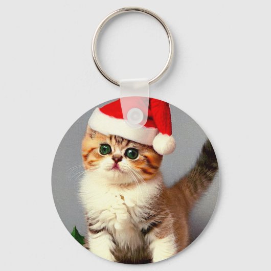 Weihnachtskitten in Weihnachtsmannmütze Schlüsselanhänger (Vorderseite)