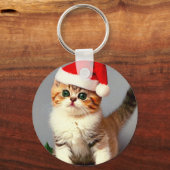 Weihnachtskitten in Weihnachtsmannmütze Schlüsselanhänger (Rückseite)