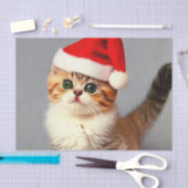 Weihnachtskitten in Weihnachtsmannmütze Seidenpapier (Handwerk)