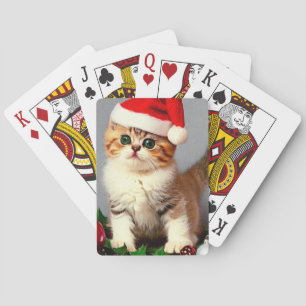 Weihnachtskitten in Weihnachtsmannmütze Spielkarten