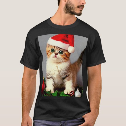 Weihnachtskitten in Weihnachtsmannmütze T-Shirt (Vorderseite)