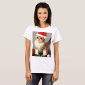Weihnachtskitten in Weihnachtsmannmütze T-Shirt (Vorne ganz)
