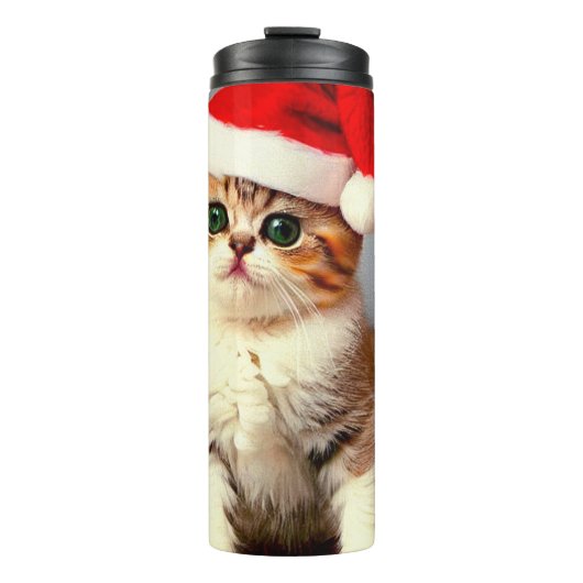 Weihnachtskitten in Weihnachtsmannmütze Thermosbecher (Vorderseite)
