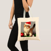 Weihnachtskitten in Weihnachtsmannmütze Tragetasche (Vorderseite (Produkt))