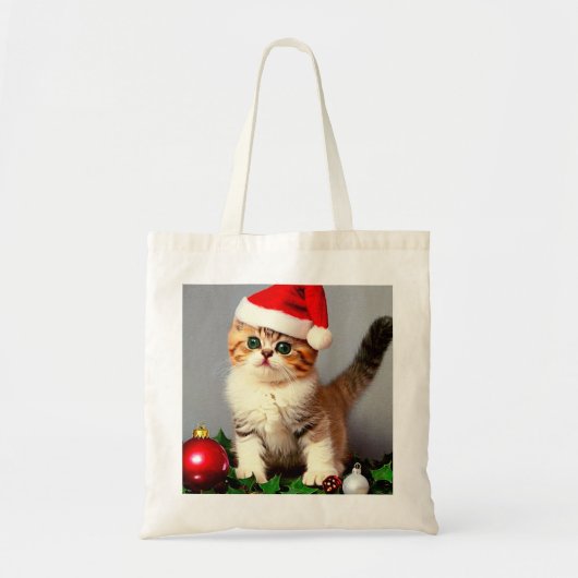 Weihnachtskitten in Weihnachtsmannmütze Tragetasche (Vorne)