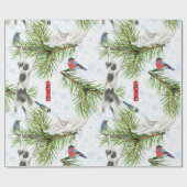 Weihnachtskitten mit Vögeln Geschenkpapier (Flach)