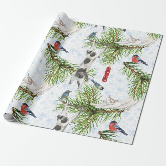 Weihnachtskitten mit Vögeln Geschenkpapier (Ungerollt)