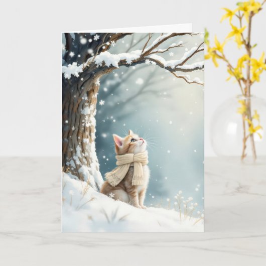 Weihnachtskitten Schneeflocken beobachten Karte (Gelbe Blume)