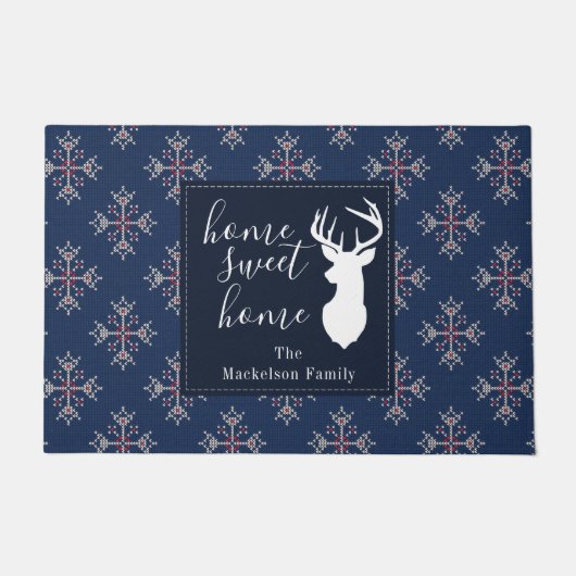 Weihnachtskitten Ugly Sweater Pattern Navy Fußmatte (Vorderseite)