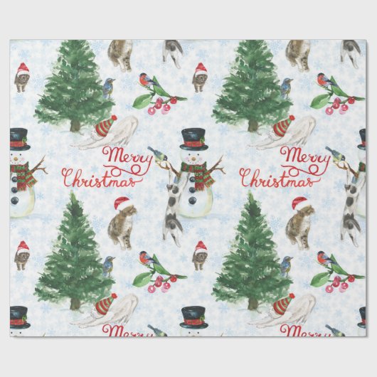 Weihnachtskitten und Schneemänner Geschenkpapier (Flach)