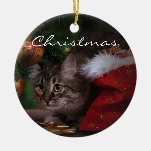 Weihnachtskitty Keramik Ornament (Vorne)