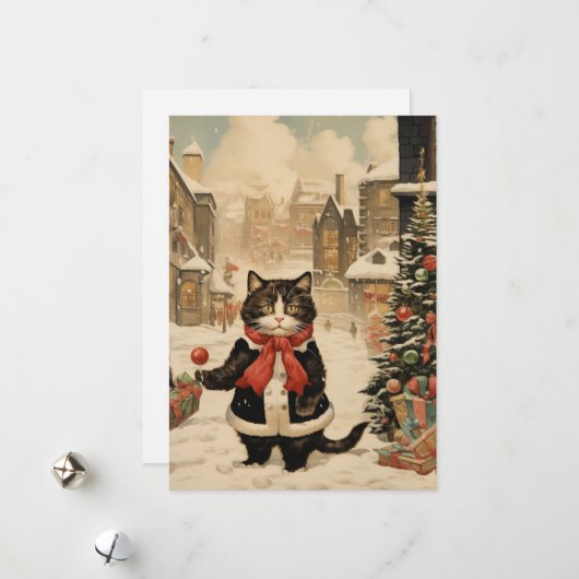 Weihnachtskitty, Schneetag Feiertagskarte (Vorderseite/Rückseite Beispiel)