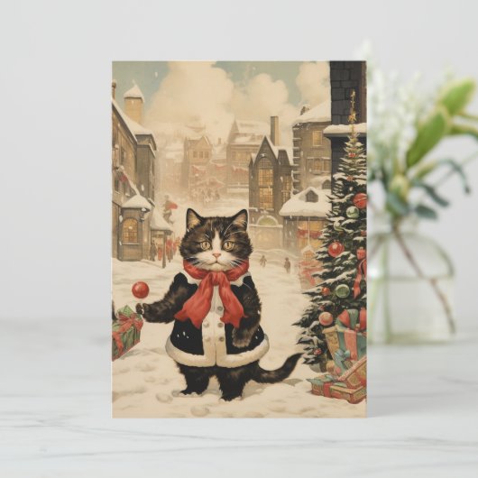 Weihnachtskitty, Schneetag Feiertagskarte (Stehend Vorderseite)