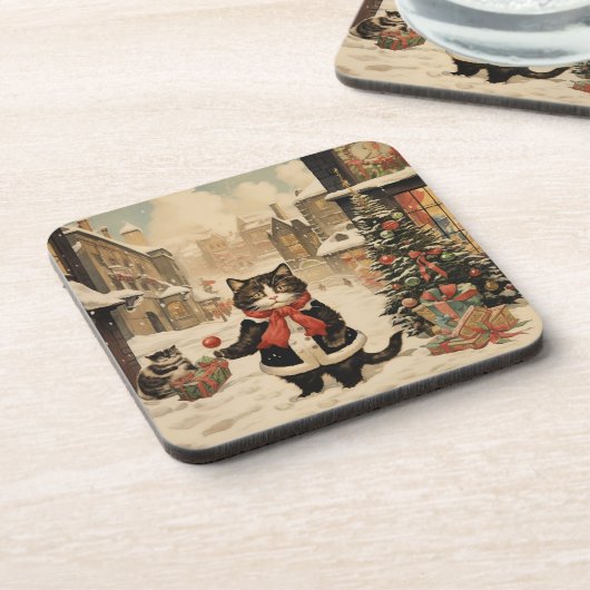 Weihnachtskitty, Schneetag Getränkeuntersetzer (Linke Seite)