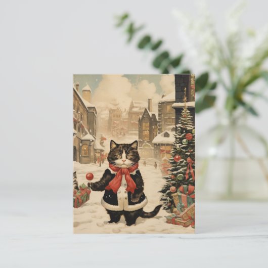 Weihnachtskitty, Schneetag Postkarte (Stehend Vorderseite)