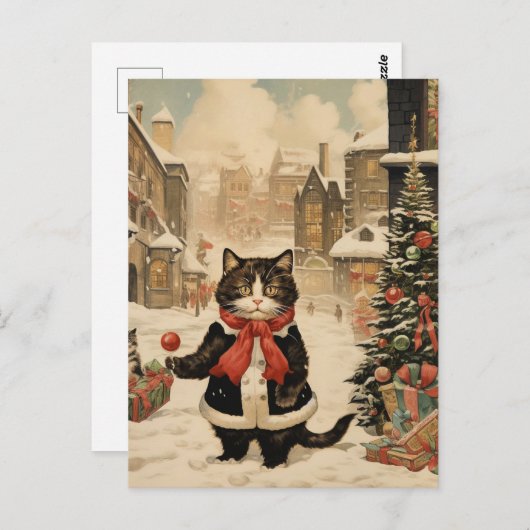 Weihnachtskitty, Schneetag Postkarte (Vorne/Hinten)