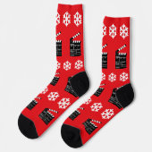 Weihnachtsklapperboards und Snowflakes Spaß Film Socken (Linkes Detail)